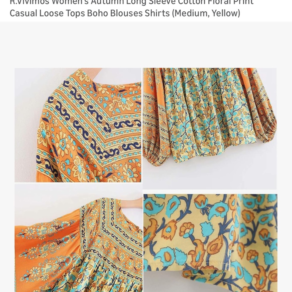 Bohemian Floral Blouse - Orange and Blue NWOT - Picture 7 of 7